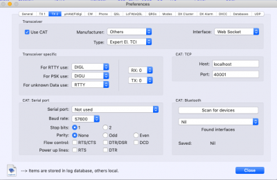 Working settings for RumlogNG with TCI/ExpertSDR