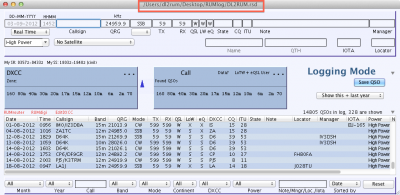 The title bar shows the path to the current used logbook file.