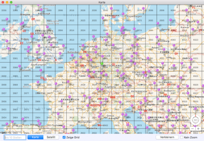 The needles show one station per grid, not the center